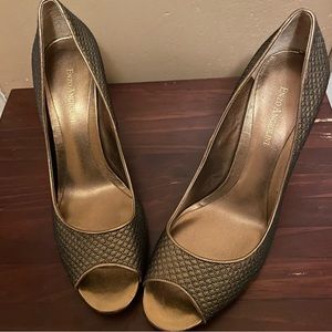 Gold Peep Toe High Heels NWOT